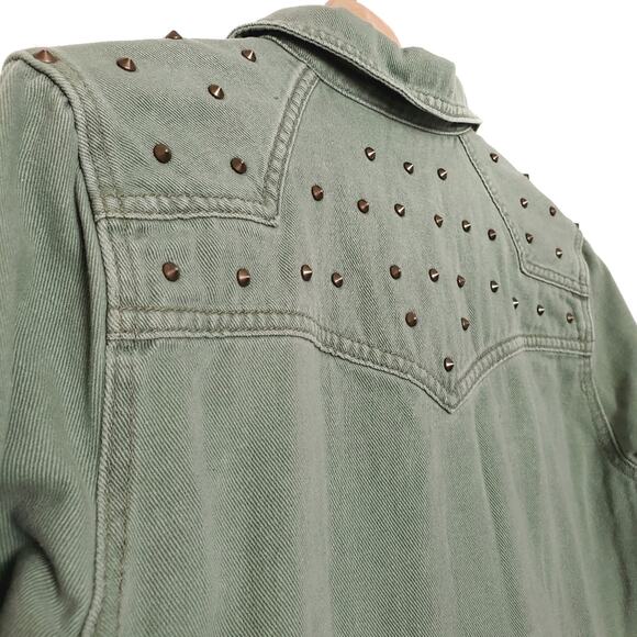 Forever 21 | Green Studded Denim Jean Jacket Shirt - Picture 4 of 6